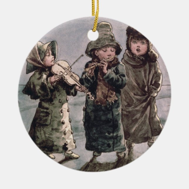 Weihnachten Caroling (w/c auf Papier) Keramik Ornament (Vorne)