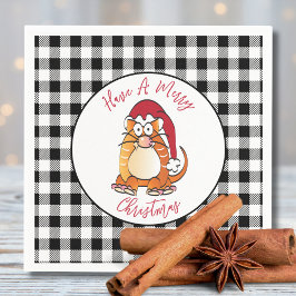 Weihnachten Cartoon Cat Weihnachtsmannmütze Urlaub Serviette