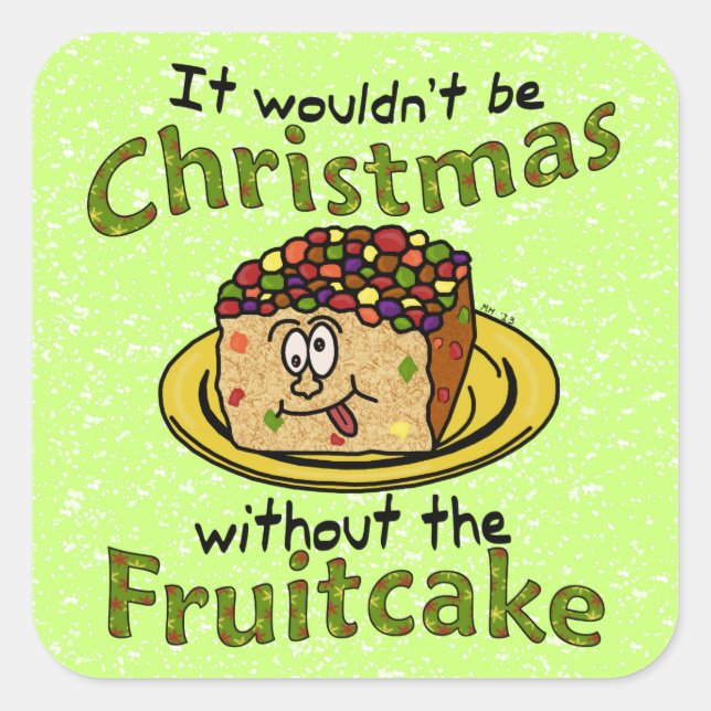 Weihnachten Cartoon Fruitcake Quadratischer Aufkleber (Vorderseite)