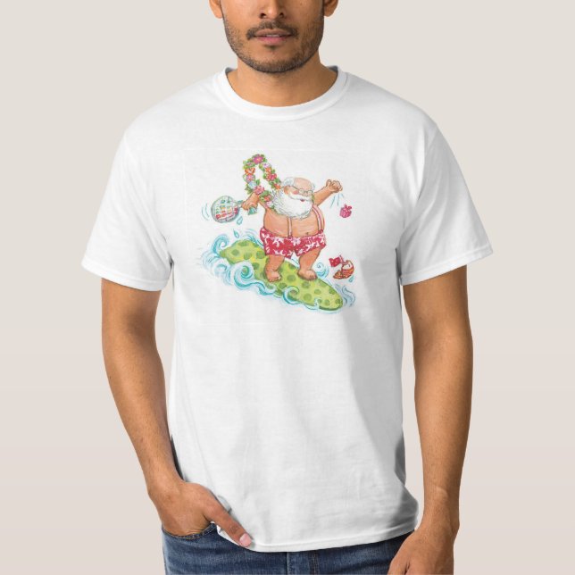 Weihnachten Cartoon Surfen Weihnachten T-Shirt (Vorderseite)