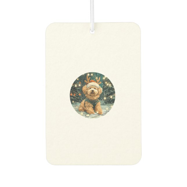 Weihnachten Cavapoo Rentierhunde Weihnachtsmannmüt Autolufterfrischer (Vorderseite)