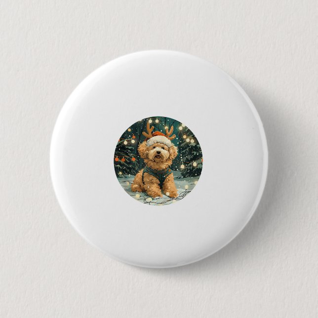 Weihnachten Cavapoo Rentierhunde Weihnachtsmannmüt Button (Vorderseite)