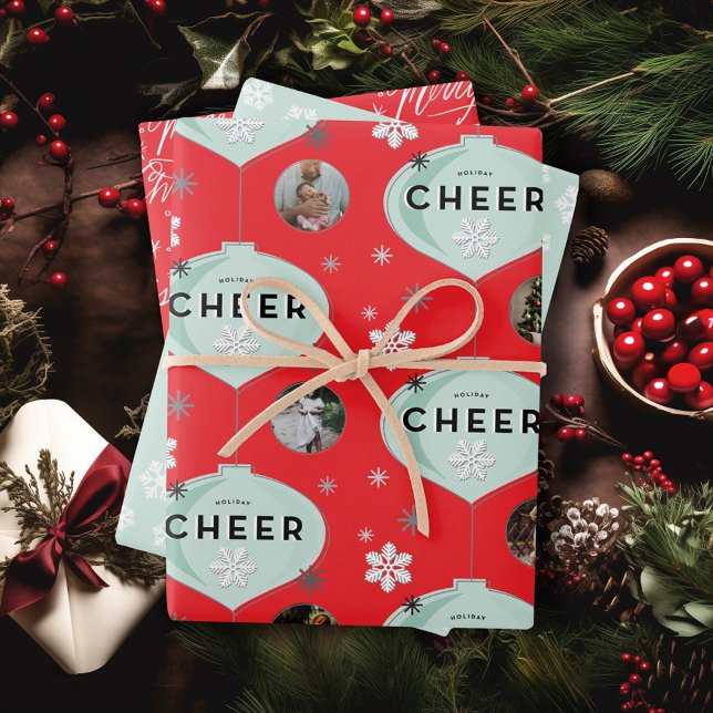Weihnachten Cheer Retro Ornament Familie Name Weih Geschenkpapier Set (Von Creator hochgeladen)