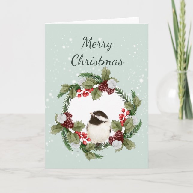 Weihnachten - Chickadee Bird Wasserfarbe Natur Karte (Vorderseite)
