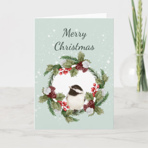 Weihnachten - Chickadee Bird Wasserfarbe Natur Karte