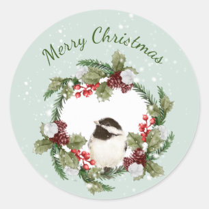 Weihnachten - Chickadee Bird Wasserfarbe Natur Runder Aufkleber