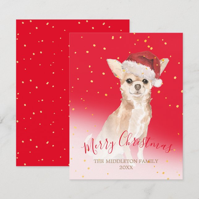 Weihnachten Chihuahua Dog Gold Rote Saison Gruß (Vorne/Hinten)