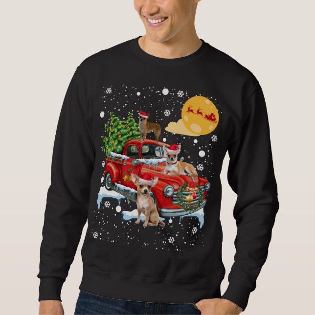 Weihnachten Chihuahua Hund mit Vintagem Red Truck  Sweatshirt (Vorderseite)