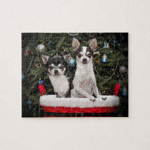 Weihnachten Chihuahua ist in einem roten Korb Puzzle
