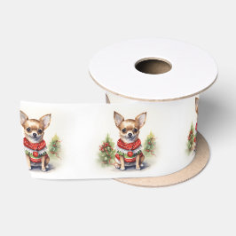 Weihnachten Chihuahua mit Weihnachtskraut Satinband