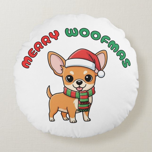 Weihnachten Chihuahua Rundkissen: Frohe Weihnachte Rundes Kissen (Vorderseite)