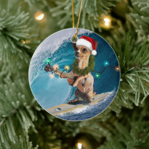 Weihnachten Chihuahua Surfing Keramik Ornament