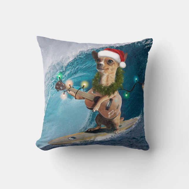 Weihnachten Chihuahua Surfing Kissen (Vorderseite)