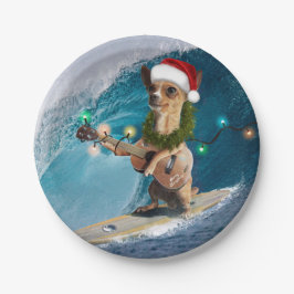 Weihnachten Chihuahua Surfing Pappteller
