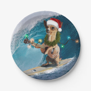 Weihnachten Chihuahua Surfing Pappteller