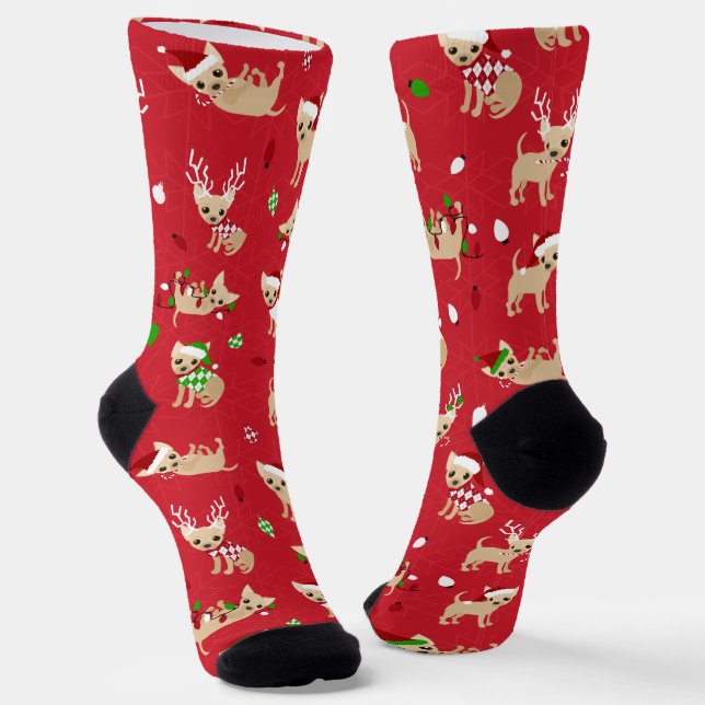 Weihnachten Chihuahuas Fawn Socks Socken (Gewinkelt)