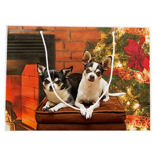 Weihnachten Chihuahuas Große Geschenktüte (Rückseite)