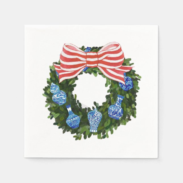 Weihnachten Chinoiserie Wreath, Ginger Jar Holiday Serviette (Vorderseite)