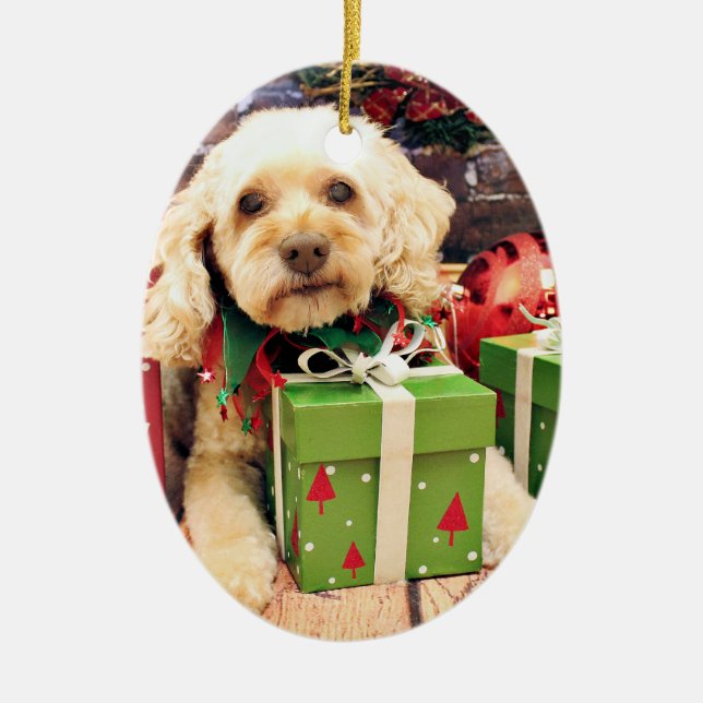 Weihnachten - Cockapoo - Anhänger Keramik Ornament (Vorne)