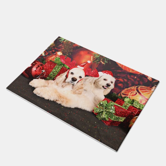 Weihnachten - Cockerspaniel - Toby, Havanese - Fußmatte (Schrägansicht)