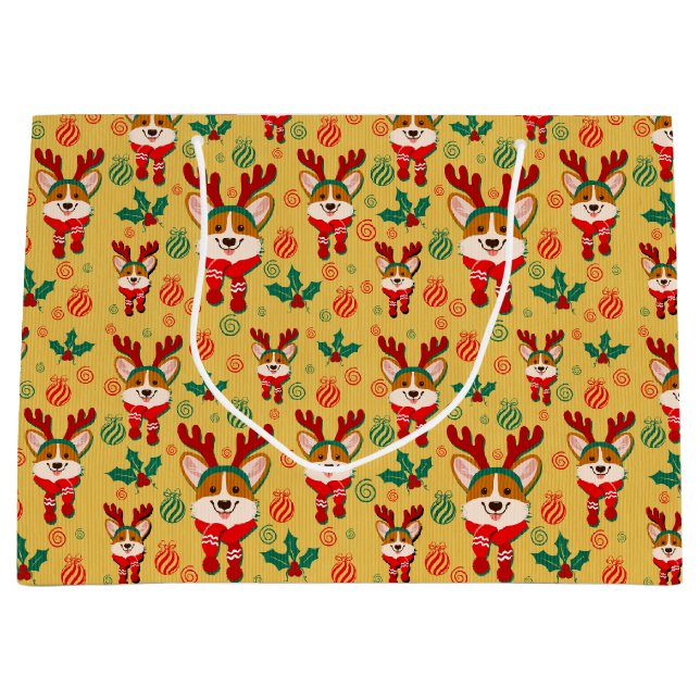 Weihnachten Corgi Dog Große Geschenktüte (Vorderseite)
