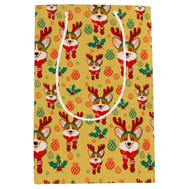 Weihnachten Corgi Dog Mittlere Geschenktüte (Vorderseite)