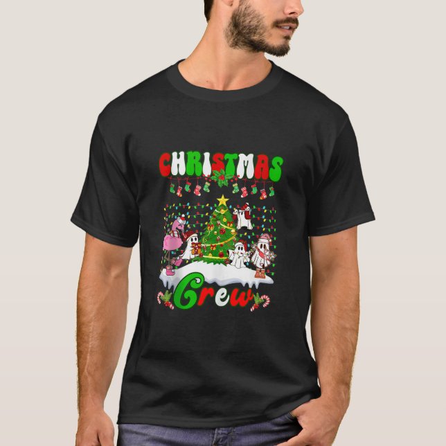 Weihnachten Crew Funny Flamingo Ghost Pine Tree Xm T-Shirt (Vorderseite)