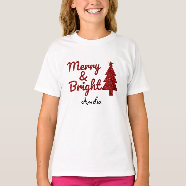 Weihnachten Custom Merry and Bright T-Shirt (Vorderseite)