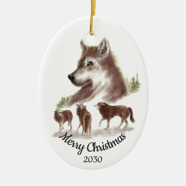 Weihnachten Custom Watercolor Wolves Art Keramik Ornament (Vorne)