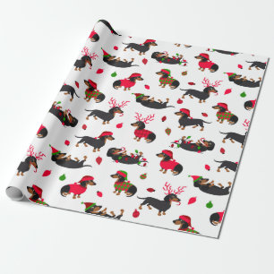 Weihnachten-Dackel Weiß Geschenkpapier