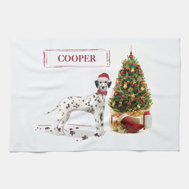 Weihnachten Dalmatiner Hund und Baum Geschirrtuch (Horizontal)