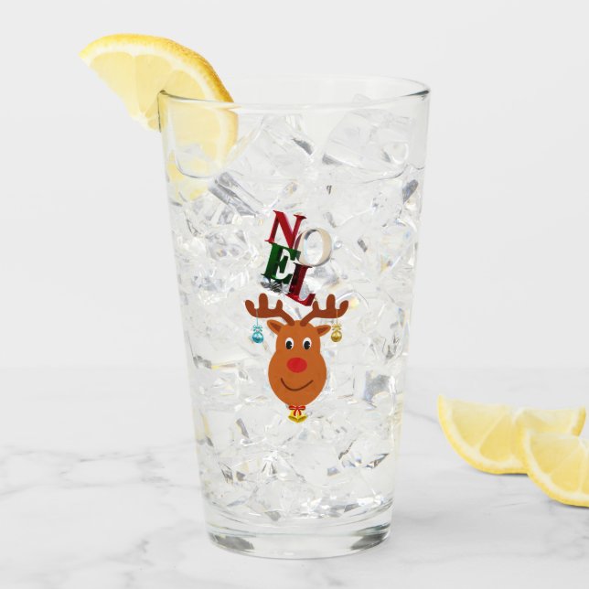 Weihnachten Deer Bells Bauble Rudolf Schneeflocken Glas (Vorderseite Ice)