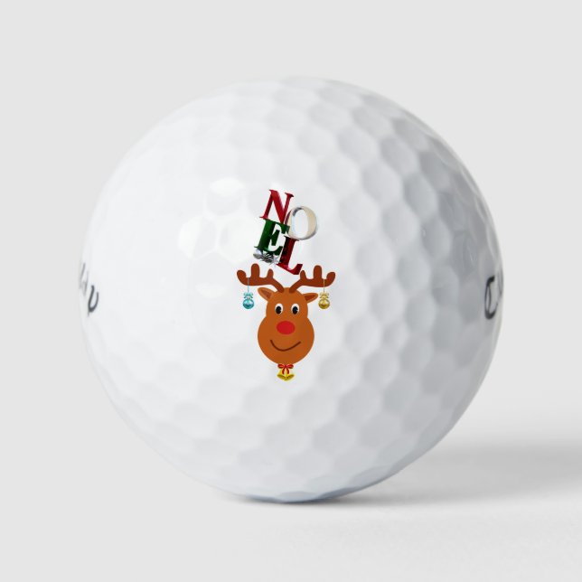 Weihnachten Deer Bells Bauble Rudolf Schneeflocken Golfball (Vorderseite)