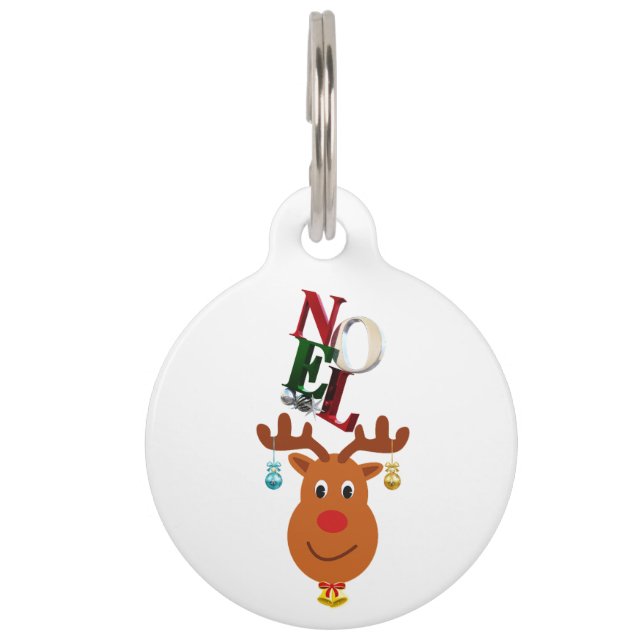 Weihnachten Deer Bells Bauble Rudolf Schneeflocken Haustiermarke (Vorderseite)