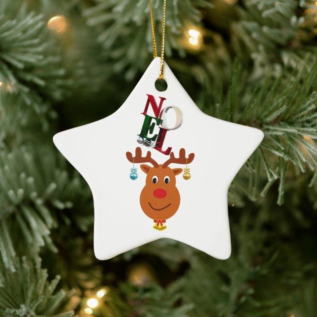 Weihnachten Deer Bells Bauble Rudolf Schneeflocken Keramik Ornament (Baum)