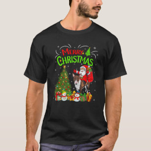 Weihnachten Dekorationen Hund Santa Riding Bull Te T-Shirt