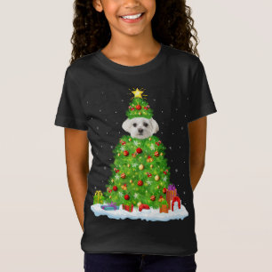 Weihnachten Dekorationen Lichter Santa Maltese Hun T-Shirt