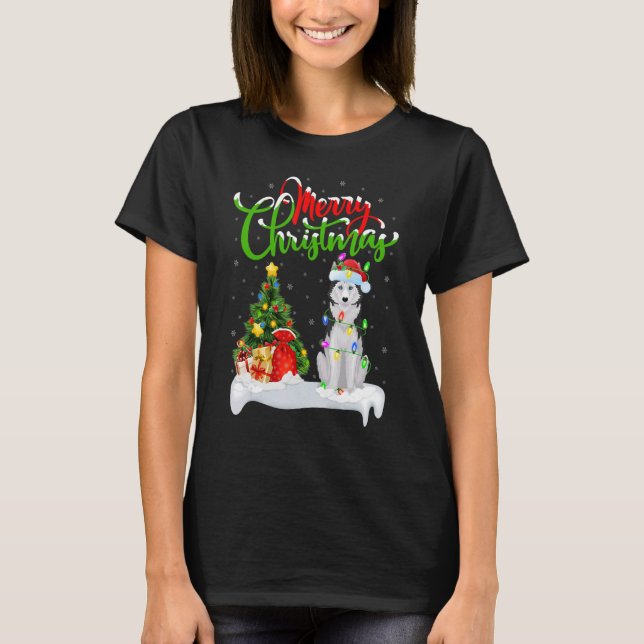 Weihnachten Dekorationen Santa Siberian Husky Dog  T-Shirt (Vorderseite)