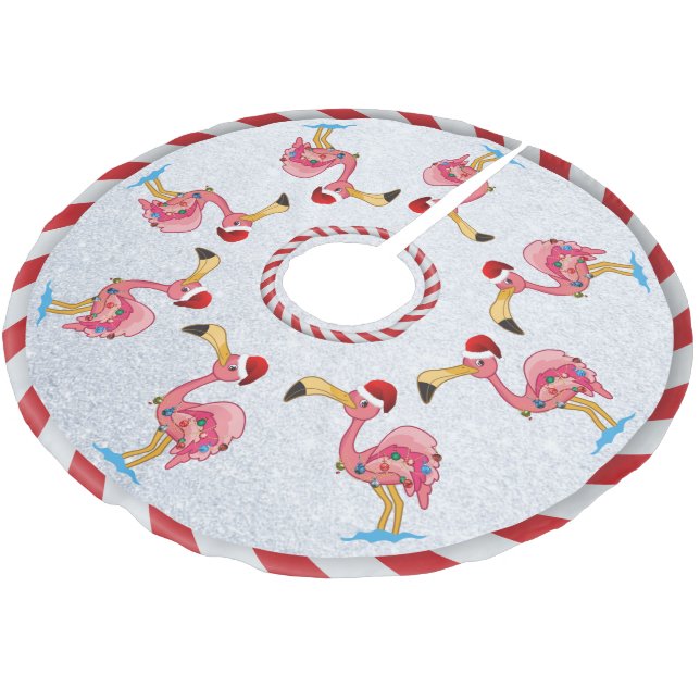 Weihnachten Dekoriert Flamingo Tree Skirt Polyester Weihnachtsbaumdecke (Schrägansicht)