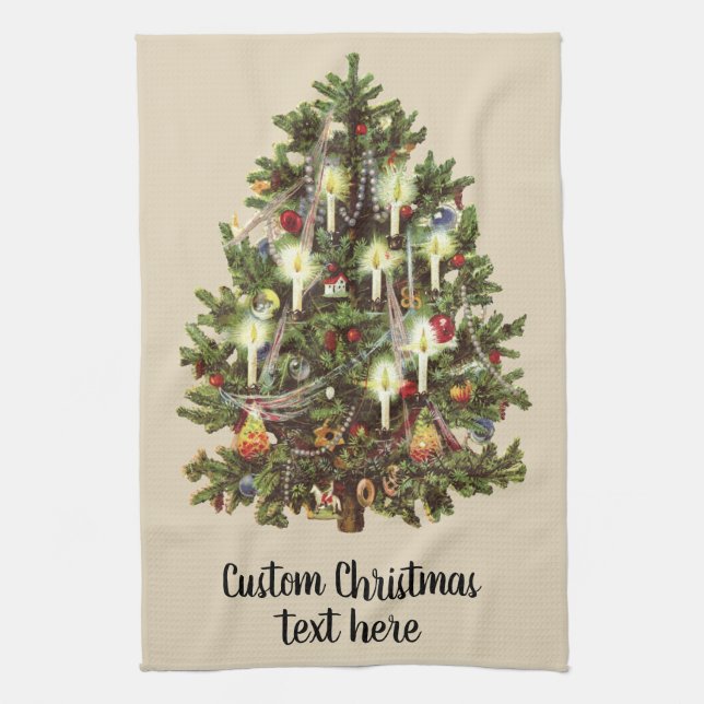 Weihnachten, dekorierter Viktorianischer Baum Geschirrtuch (Vertikal)
