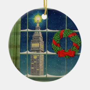 Weihnachten der 50er Jahre in der Stadt Keramikornament