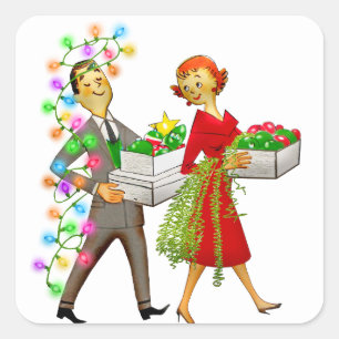 Weihnachten der 50er Jahre Quadratischer Aufkleber