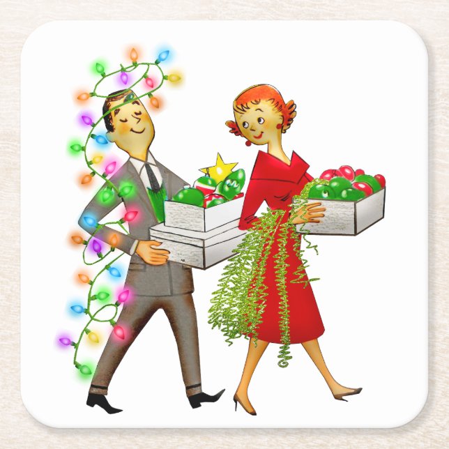 Weihnachten der 50er Jahre Rechteckiger Pappuntersetzer (Vorderseite)