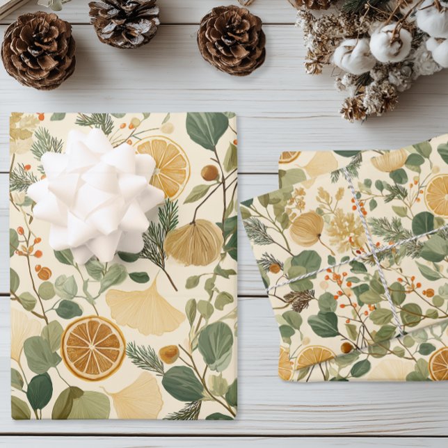 Weihnachten der botanischen Zitrusfrüchte Geschenkpapier Set (Botanical Citrus Christmas Wrapping Paper)