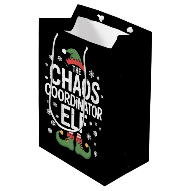 Weihnachten der Chaos-Koordinator Elf Xmas Familie Mittlere Geschenktüte (Vorderseite Schrägansicht)