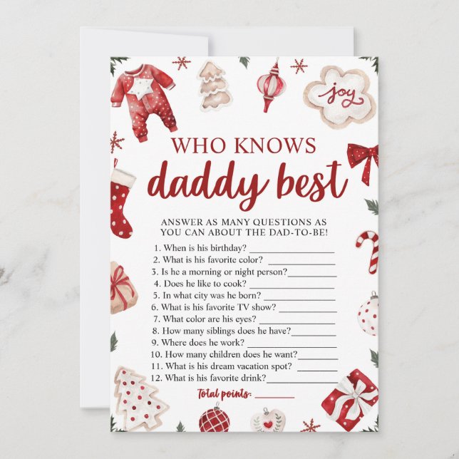 Weihnachten, der Daddy Best Baby Shower Game kennt Einladung (Vorderseite)