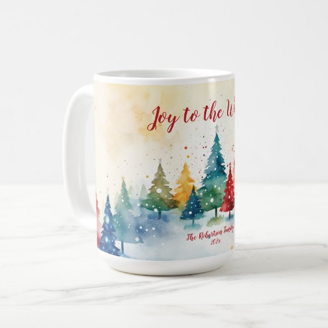 Weihnachten der Freude an den farbenfrohen Bäumen Kaffeetasse (Vorderseite Links)