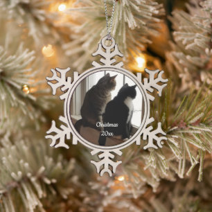 Weihnachten der Katze Schneeflocken Zinn-Ornament