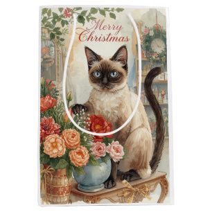Weihnachten der Katze von Siamesen in Floristen th Mittlere Geschenktüte