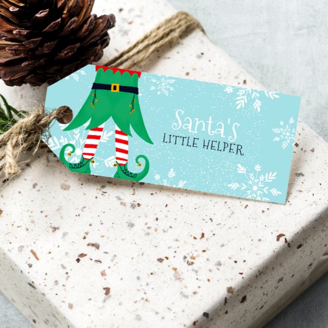Weihnachten Der kleine Helfer des Weihnachtsmanns  Geschenkanhänger (Fun Christmas Santa's little helper elf snow blue Gift Tags)